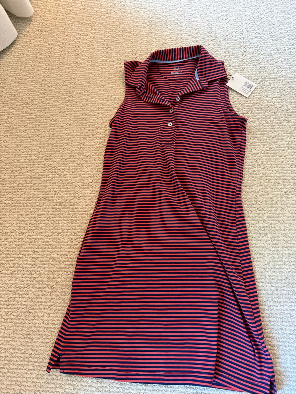 Striped Sleeveless Polo Dress in Navy & Red
